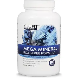 Mega Minerals Supplement by Youfit Nutrition | All 72 Trace Minerals | Premium Formula with Source of Minerals and Immune Health Support | Iron Free | All in One |1000mg Calcium 500mg Magnesium