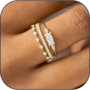 Stackable Rings for Women Set Dainty 14K Trendy Gold Plated Non Tarnish Stacking Cubic Zirconia Fashion Ring Jewelry Size 6 7 8 9 10