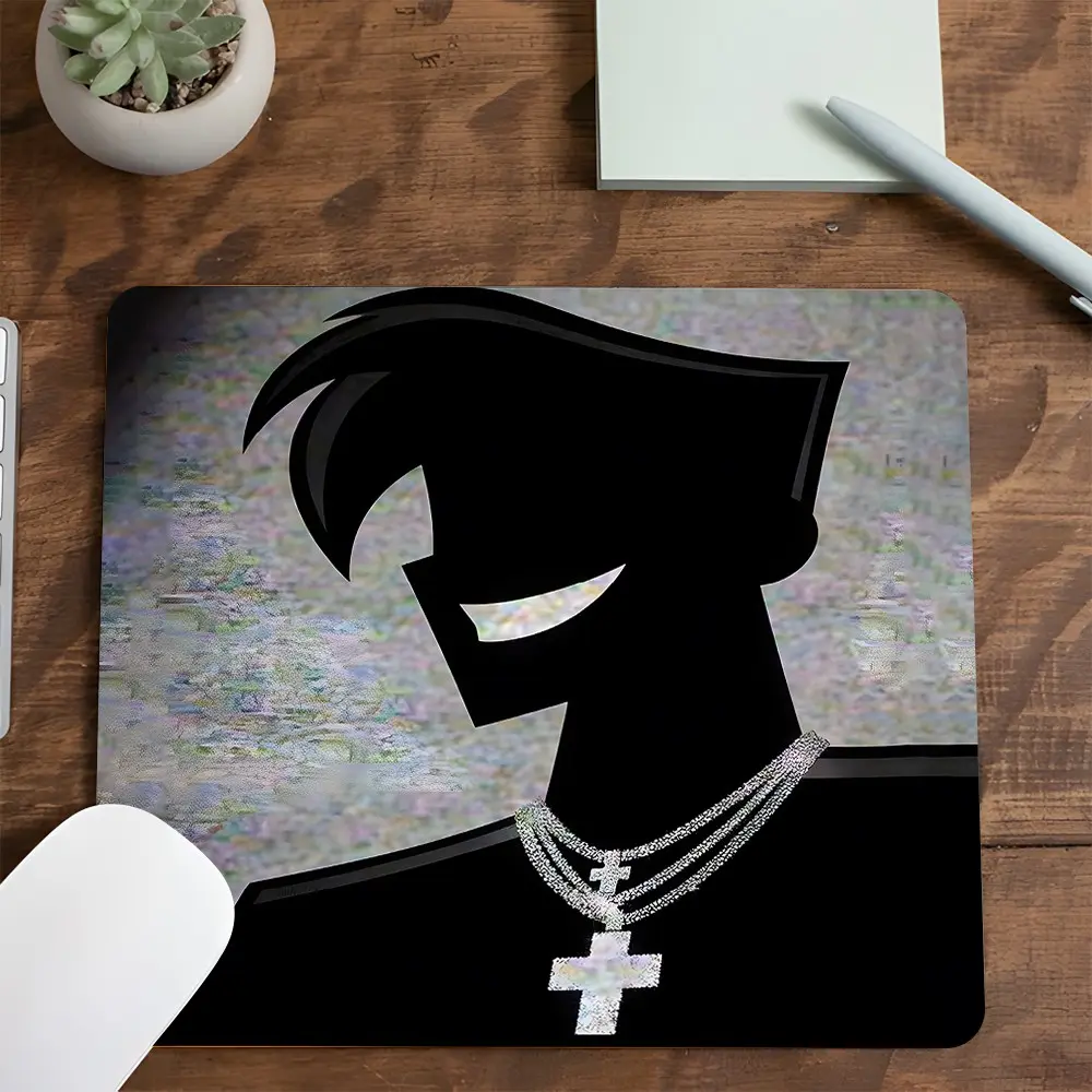 Hip-Hop Anime Silhouette Holographic Square Gaming Mouse Pad, Cross Necklace Design, Non-Slip Smooth Surface Mousepad for PC, Laptop, Office Desk & Gaming Setup