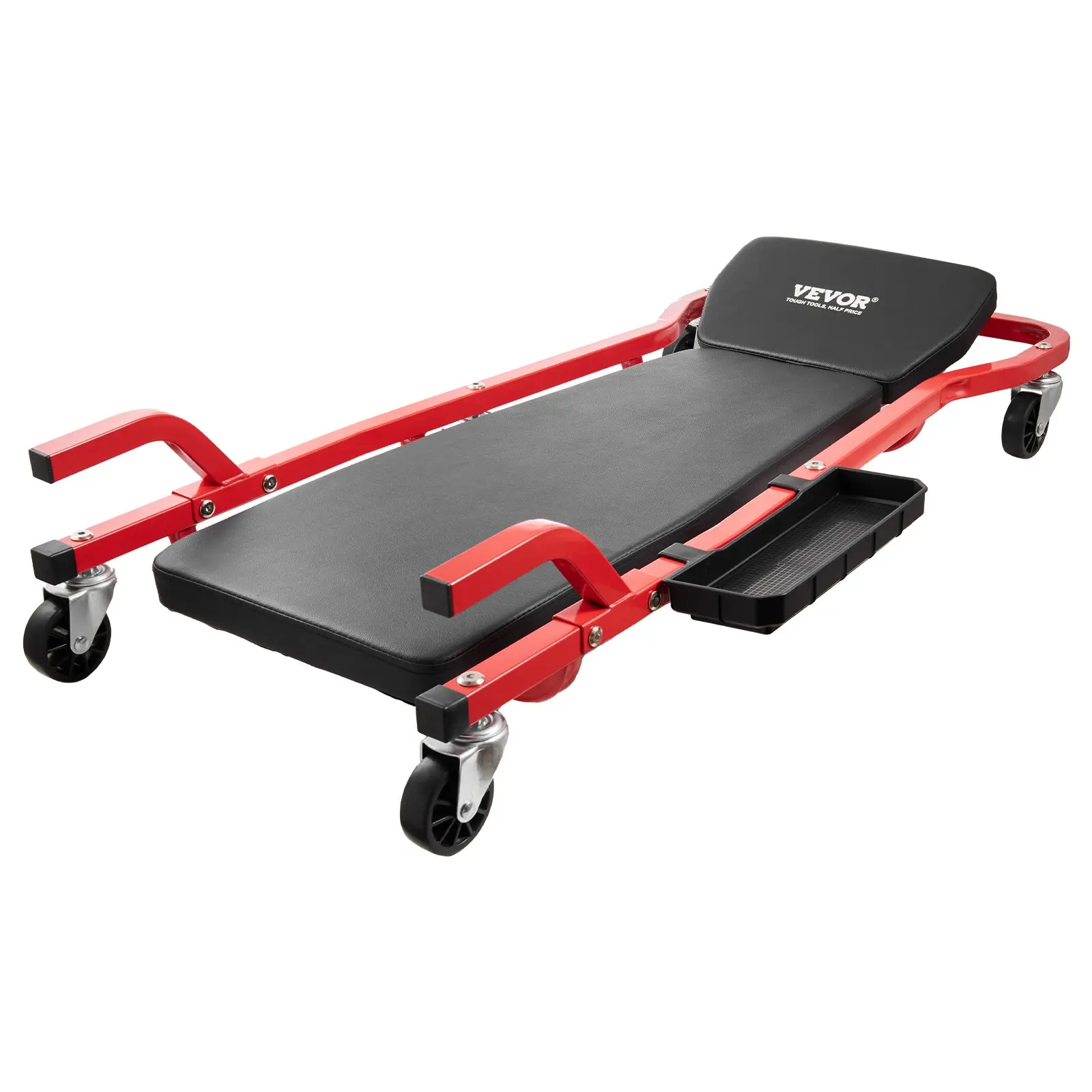 【DealsForYouDays】Father's Day Gift 44-Inch Heavy-Duty Steel Frame Rolling Creeper Trolley - 300 lbs Capacity, 6 Casters, Adjustable Headrest, Cushioned Tool Tray, for Garages, DIY Repairs