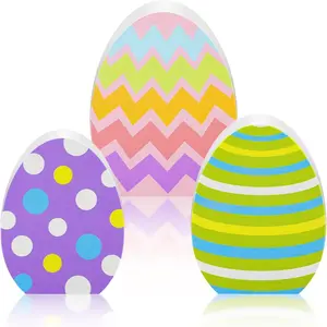 3 Pcs Easter Egg Table Wooden Signs Egg Farmhouse Decorations Spring Egg Wood Tabletop Easter Decorations Easter Egg Dining Room Table Centerpiece for Easter Party Office Home Decor(Classic)