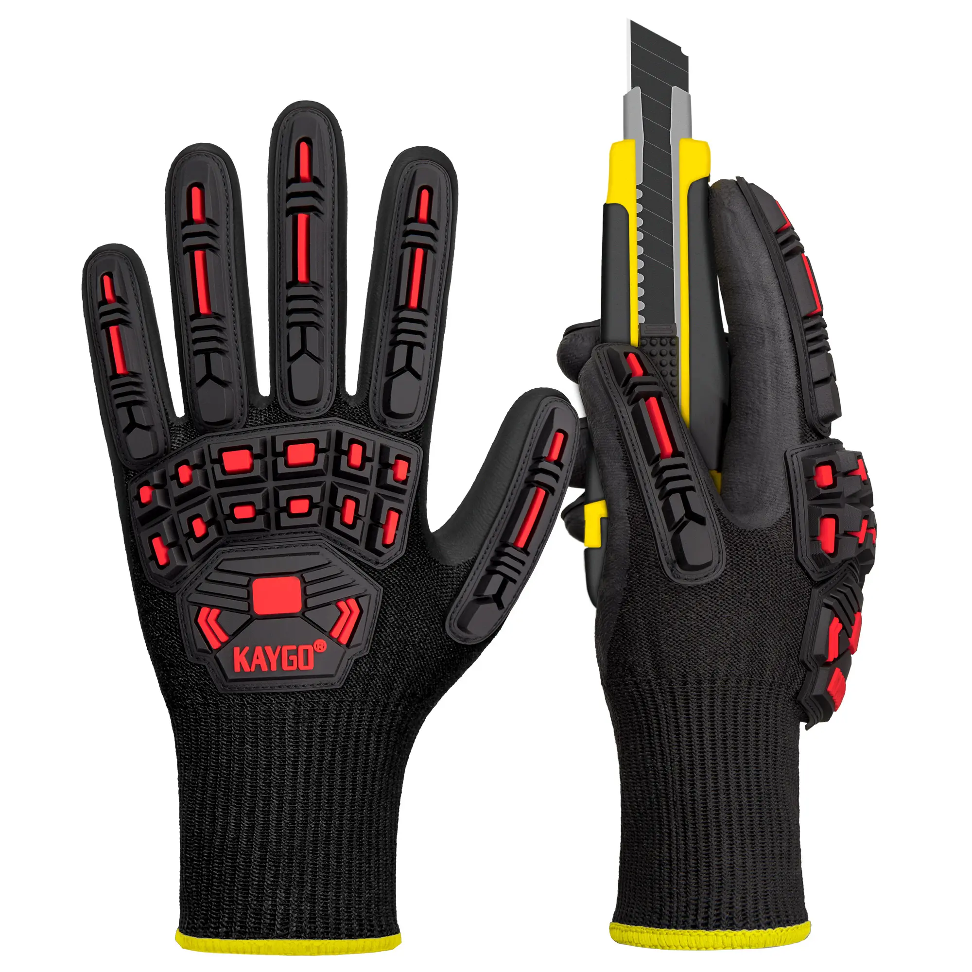 KAYGO KG30NB Impact Reducing Work Gloves for Men TPR Impact Reducing Mechanic Gloves with ANSI Cut Level A3 Protection, Cut Resistant Gloves for Enhanced Safety