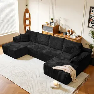 132" Comfortable U-shape Modular Corduroy Sofa Boneless Sectional No Assembly Needed 6 Free PillowsLiving Room Furniture 3 Packages Shipping