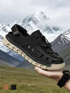 Men's Closed Toe Sandals Breathable Non-Slip Cushioned Wide Width Fisherman Shoes Bungee Laces Flat Hiking Sandals Athletic Outdoor Summer Brown Microfiber Leather for Walking Travel Beach Big Size 11 12 13 Fashionable Breathable Sandals