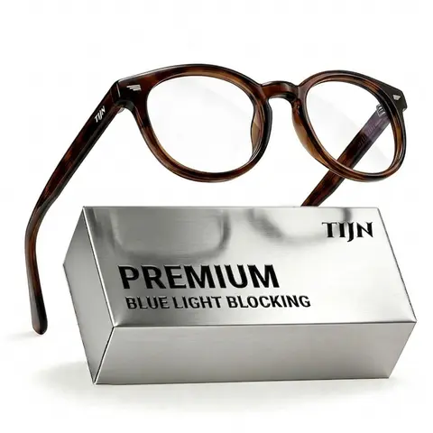 TIJN Blue Light Blocking Glasses Men Women Vintage Thick Round Rim Frame Eyeglasses
