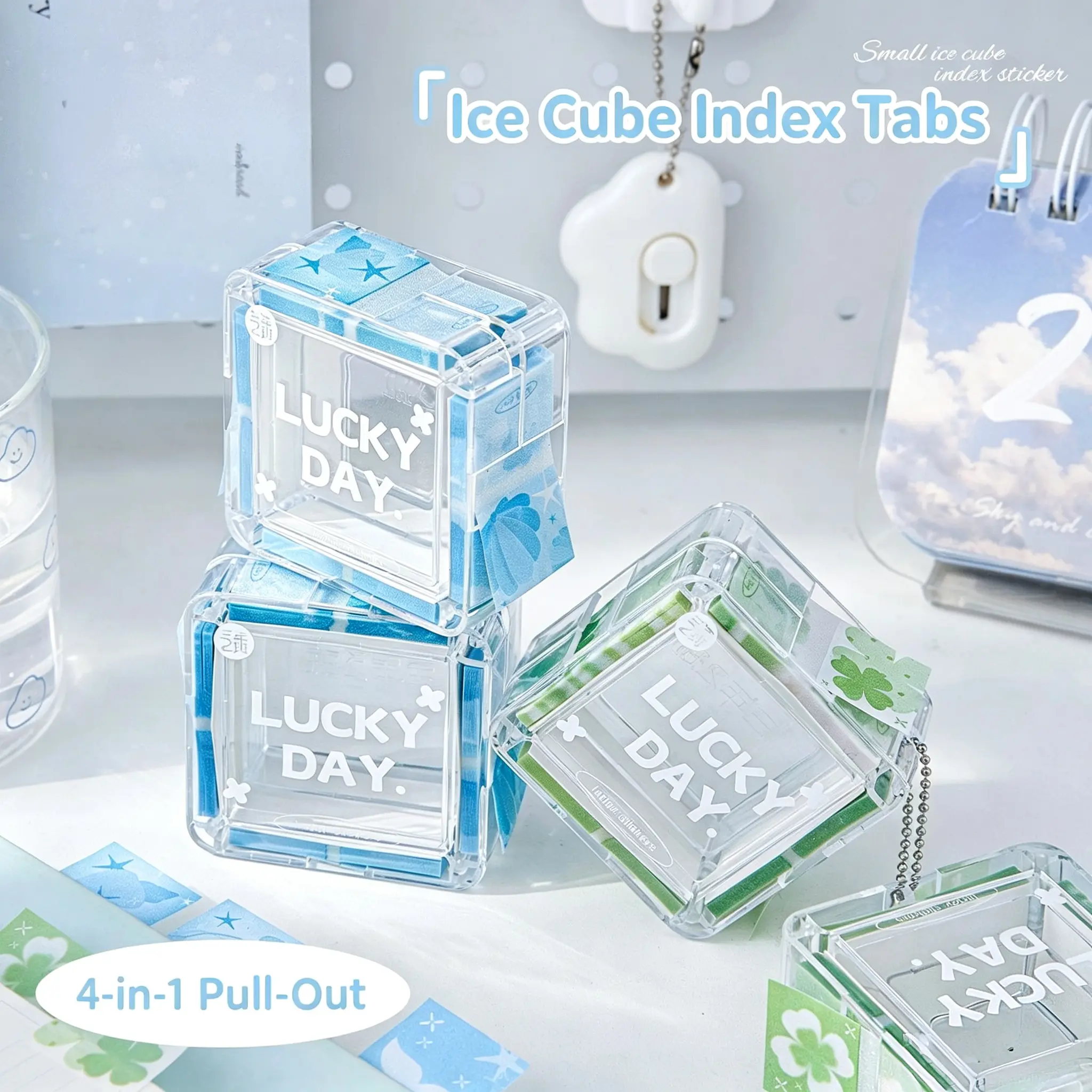 EpenGo Ice Cube 4‑in‑1 Pull‑Out Index Tabs, Clear Writable Self‑Adhesive Sticky Tabs, Portable Page Markers for Books & Notebooks
