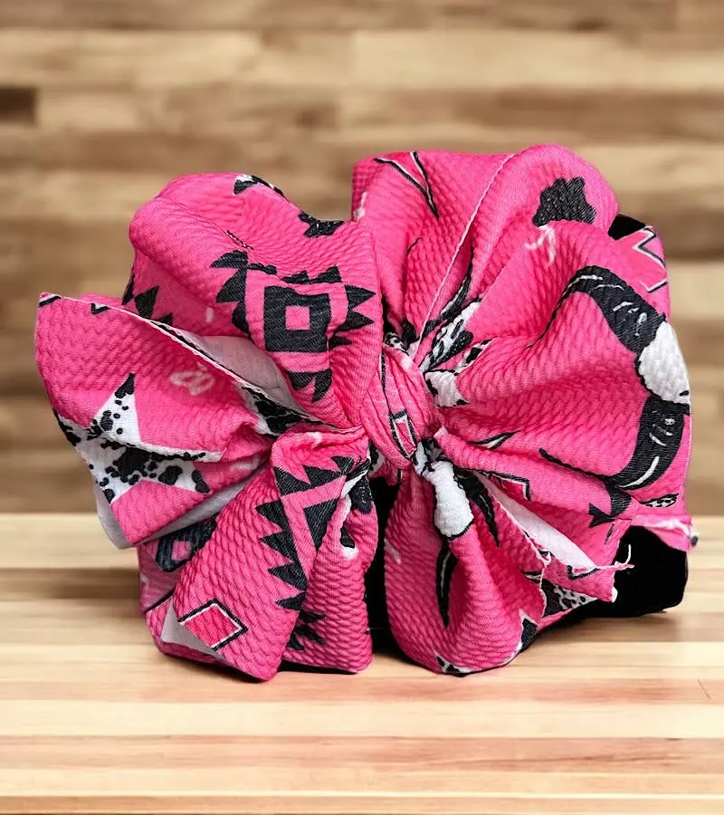 AZTEC/COWS SKULL FUSCHIA PRINTED HEADBAND