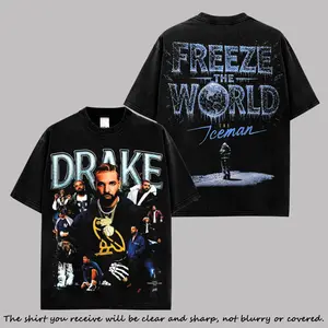 Vintage Drake Iceman Freeze The World Graphic Tee, Retro Aubrey Rap Album Cotton T-Shirt, Oversized Washed Streetwear Shirt, Y2K Hip Hop Fan Gift Tee for Men Women and Music Collectors