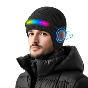 RGB LED Light Up Bluetooth Beanie with Stereo Speakers | USB C Rechargeable Winter Warm Hat | Unisex Christmas Gift for Men, Women, Teens, Husband | Cool Gadgets for Cycling, Running, Festivals
