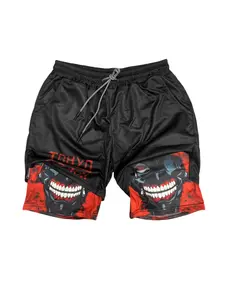 Anime Men's Simple Figure Graphic Drawstring Waist Shorts 3d Digital Printing Performance Shorts Summer Double Layer Beach Pants Fitness Training Pant Sports