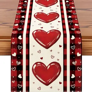 1 PC, Tartan Love Valentine's Table Runner, Anniversary Wedding Holiday Kitchen Dining Table Decoration Valentine's Home Decor