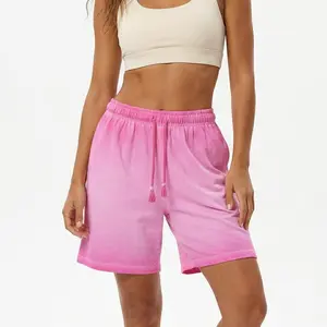 Yito Life Women’s Pink Vintage Washed Shorts Summer Elastic Waist Cotton Casual Streetwear Comfortable Faded Style Shorts