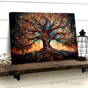Abstract Tree of Life Wooden Frame Poster, Modern Classic Style Art Decoration, High Quality Oil Painting Printed Poster, Ideal Wall Decoration for Bedroom, Office, Living Room, C Ornaments Artistic Photo