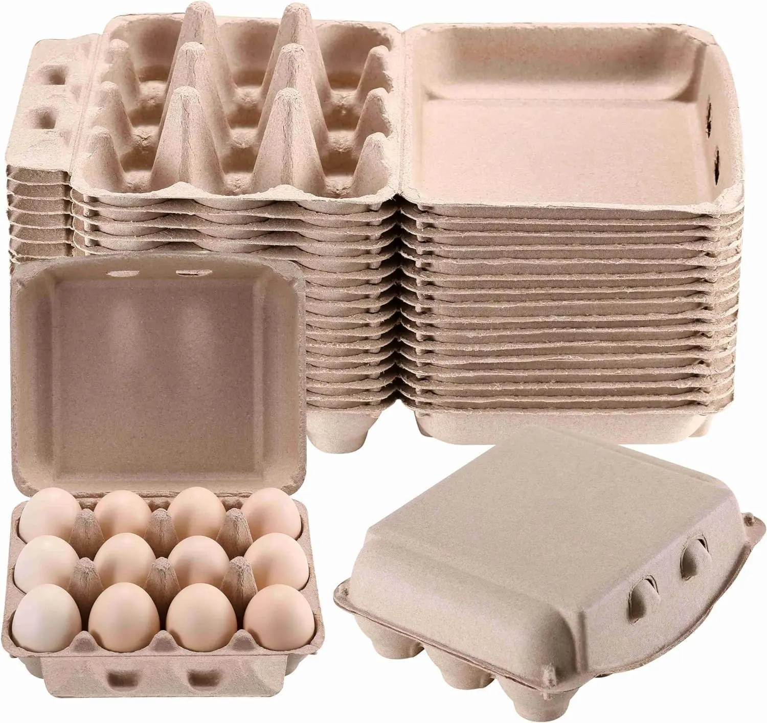 30 Pack Bulk 12 Count Egg Cartons - Reusable 3×4 Style Cardboard Dozen Chicken Egg Crates