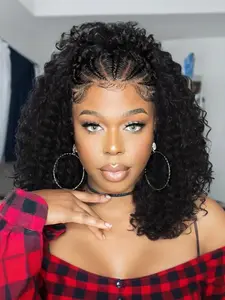 20 Inch Black Long Curly Wigs for Women, Gorgeous Fluffy Wigs without Bangs, Synthetic Braided Lace Wigs for Party, Daily Use, Gift Ideas for Best Friend, Curly Hair Wigs, Pre Styled Wig