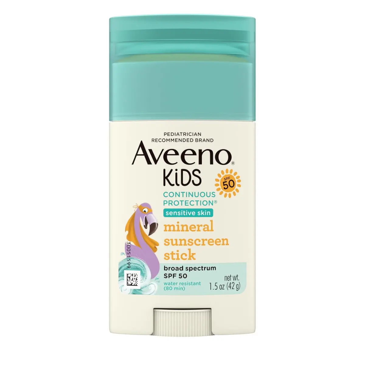 Aveeno Kids Zinc Oxide Sunscreen Stick SPF 50, 1.5 oz Sensitive Skin, Face & Body Sunscreen Stick, Broad Spectrum, Sweat- & Water-Resistant