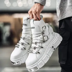 Men's Fashion Motorcycle Boots, High Top Punk Style Platform Shoes, Non-Slip Breathable Autumn Winter Casual Footwear