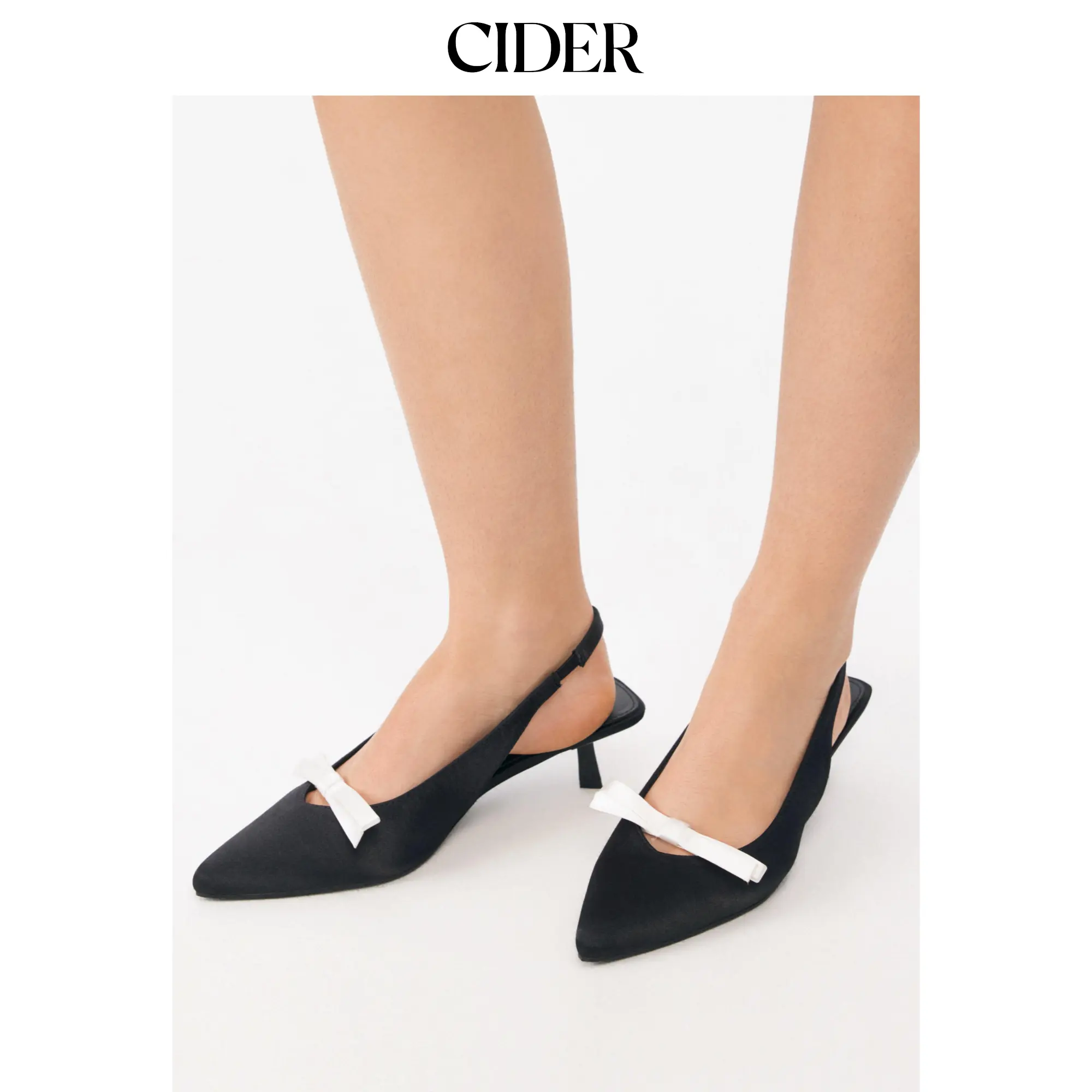 Cider Women's Cute Pointed Toe Kitten Heel Slingback Dress Shoes - Bowknot Accent, Solid Color Ankle Footwear for Evening Occasions