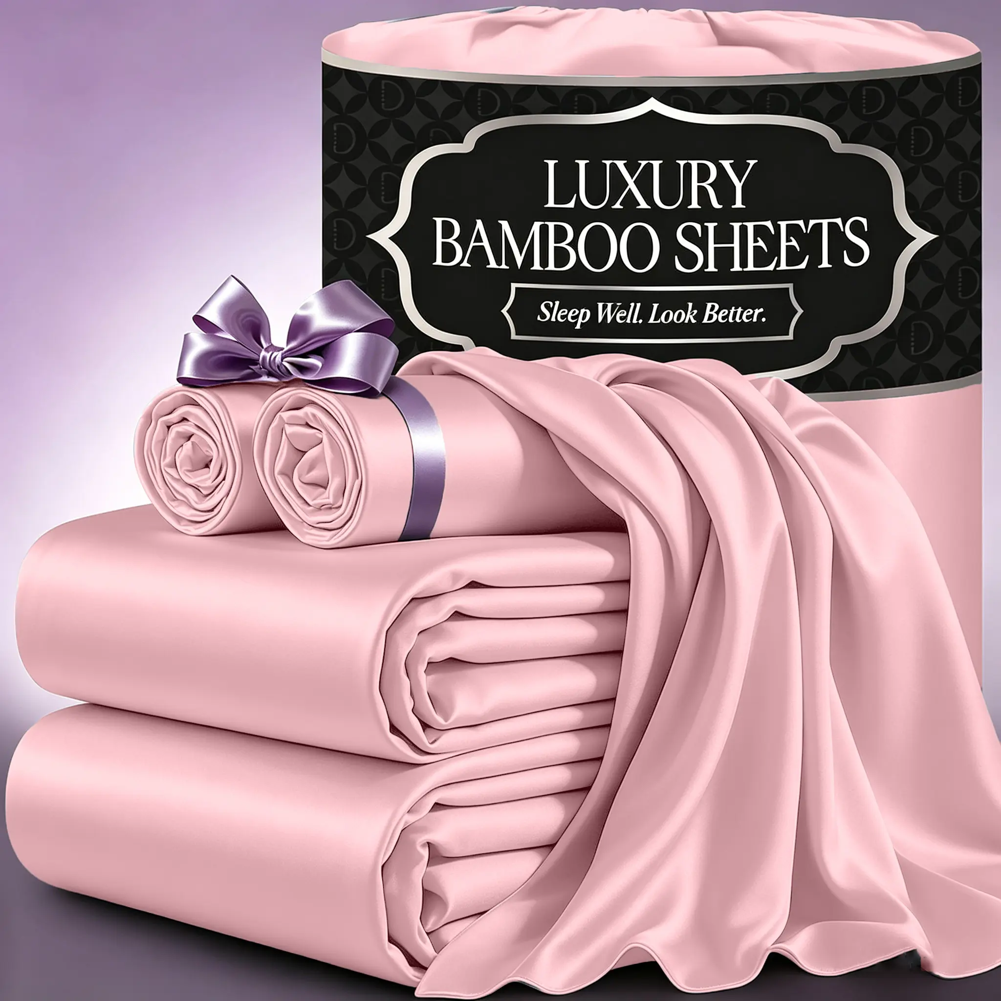 SASTTIE Extra Deep Pocket Bamboo Fiber Sheets Set - Breathable & Cooling Bed Sheets Set - Hotel Luxury Bed Sheet Set - Soft, Wrinkle Free & Comfy - Easily Fits Extra Deep Mattresses Pillowcases, Flat Sheet And Fitted Sheet for Room Decor and Accessories