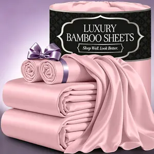 SASTTIE Extra Deep Pocket Bamboo Fiber Sheets Set - Breathable & Cooling Bed Sheets Set - Hotel Luxury Bed Sheet Set - Soft, Wrinkle Free & Comfy - Easily Fits Extra Deep Mattresses Pillowcases, Flat Sheet And Fitted Sheet for Room Decor and Accessories