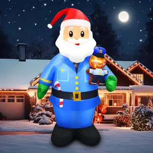 7FT Christmas Decorations Inflatable Policeman Santa Claus Blow Up Blue Uniform Santa with Gingerbread Candy Cane & LED Xmas Winter Decor for Outdoor Indoor Party Lawn, Garden, Patio, Home Oraments