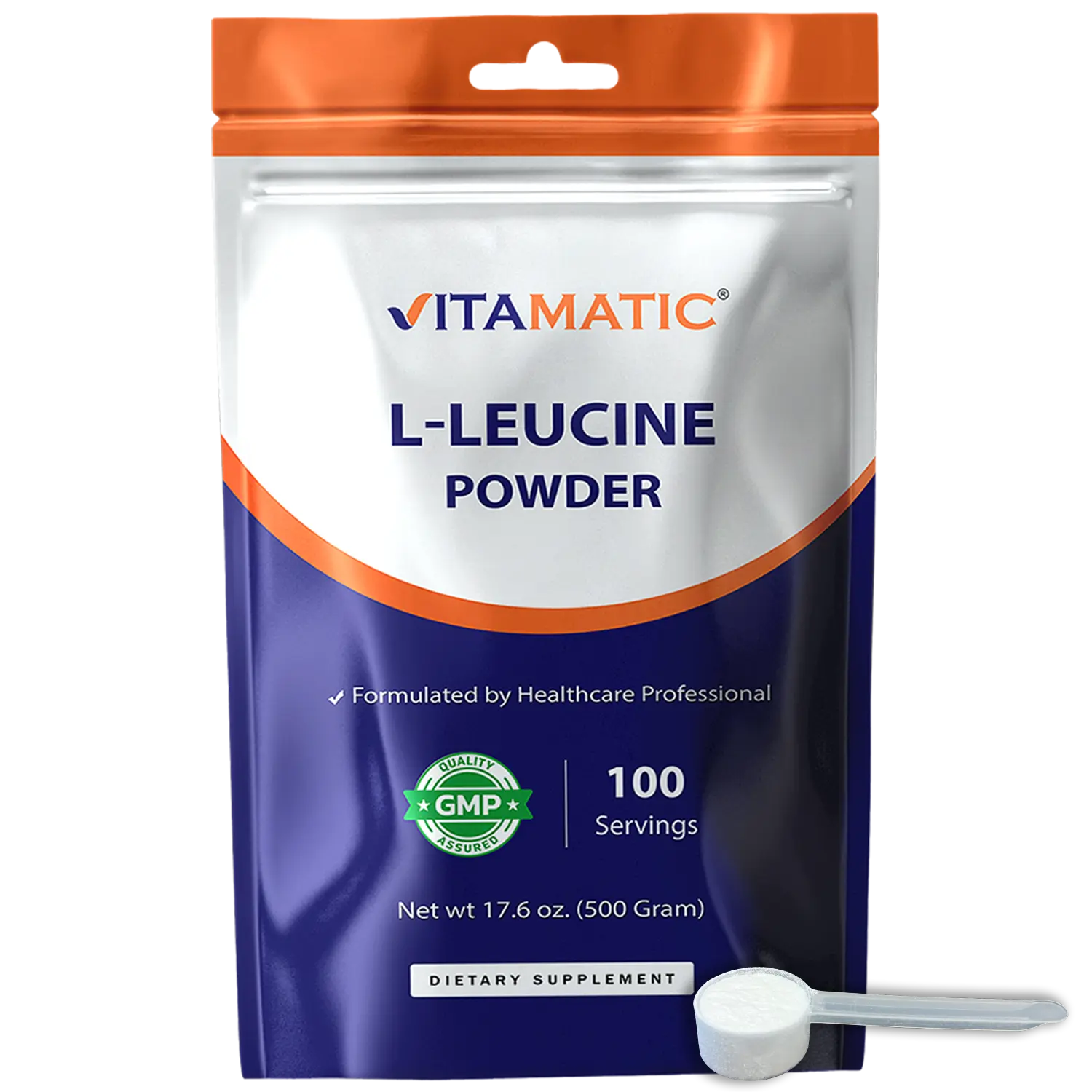 Vitamatic L-Leucine Powder 500g (17.6 oz) Healthcare Dietary Supplement, 5g Per Serving, Pure Amino Acid, Unflavored, Non-GMO, Gluten-Free, Lactose-Free, Vitamin-Enhanced, Supports Muscle Recovery & Protein Synthesis, 100 Servings, Sugar Free, Dairy Free