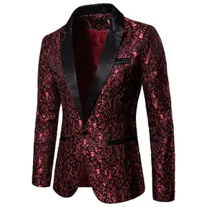 Fashion Men Business Social Jacquard Suit Jacket Single Breasted Top Black / White / Gold Men's Wedding Party Dress Blazers Coat Menswear Long Sleeve
