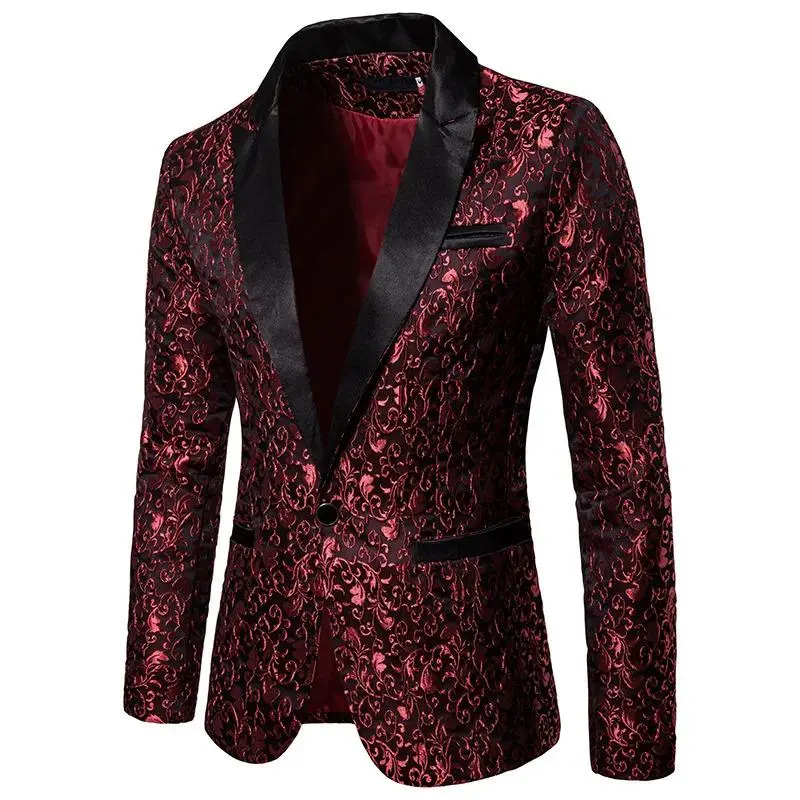 Men's Single-Breasted Jacquard Suit Coat - Fashion Business Social Wear, Groom Party Attire, Suit Coats Work, Polyester, Semi-Sheer, Standard Sizes, Long Sleeve, Black/White/Gold