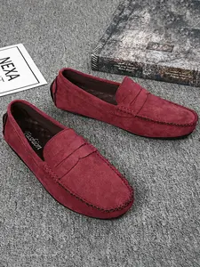 Men's Handmade Suede Slip-On Loafers, Rubber Sole Soft Lightweight Casual Driving Shoes