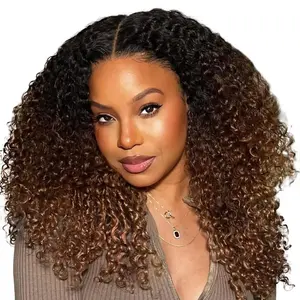 Hot Star Colorful 6x5 Glueless T1B/4 Color Ombre Brown Colored Big Curly HD Lace Wigs P1b/30 Color P4/27 Highlight Blonde Color 99J Burgundy Color and Ginger Color Human Hair Kinky Curly Wigs Ready To Wear