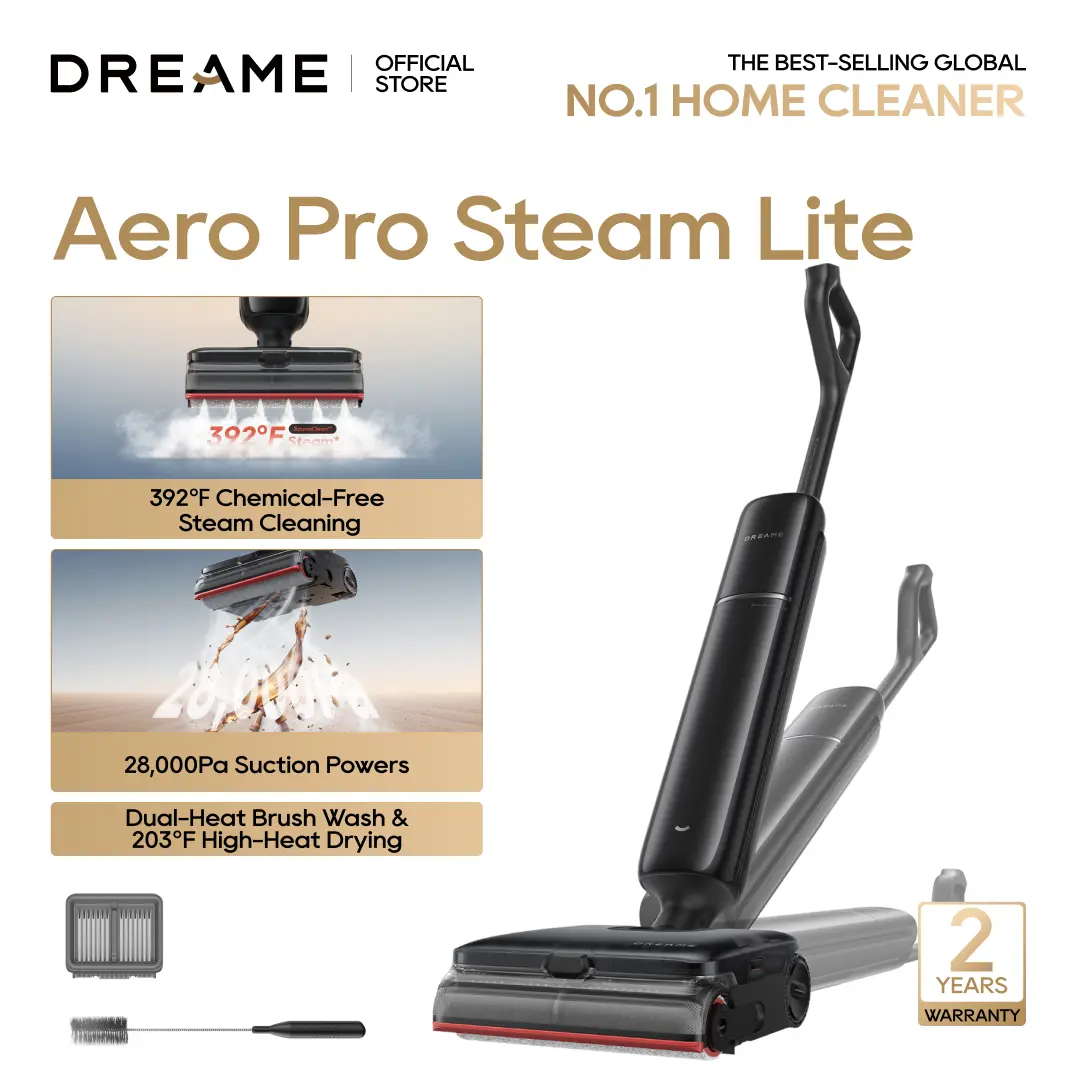 DREAME Aero Pro Steam Wet Dry Vacuum Mop, 392℉ Steam Cleaning, 28kPa Suction, 3.88in Ultra-Slim Vacuum Mop Combo, 0 Hair Tangle for Pet Owner, Heated Brush Wash, Hot Air Drying, Up to 70min Runtime