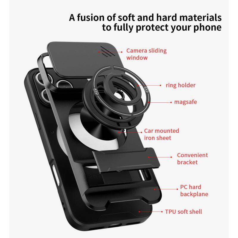 Sliding Camera Cover Phone Case with Ring Holder Kickstand, Magnetic Car Mount Compatible, Heavy Duty Shockproof Protective Cover for cases iphone 17 pro max 16 15 14 13 Pro Max Plus Air 16E & Samsung phone cases Four-in-One Military Grade Lens Protector