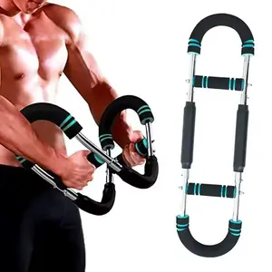 U-shaped arm exerciser for rapid muscle sculpting & chest and arm definition; metal finger massage tool for strength enhancement.
