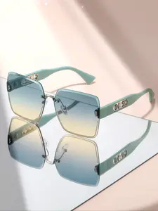 Unisex Fashion Square Frameless Glasses, Casual Rhinestone Trim Square Sunglasses, Floral Decorated Temples, Daily Use, Stylish Accessory, Trendy Casual Sunglasses, Modern Trendy Sunglasses, Trending Glasses