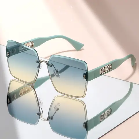 Unisex Fashion Square Frameless Glasses, Casual Rhinestone Trim Square Sunglasses, Floral Decorated Temples, Daily Use, Stylish Accessory, Trendy Casual Sunglasses, Modern Trendy Sunglasses, Trending Glasses