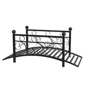 Garden Iron Bridge with Handrail for Courtyard & Garden, Rustproof Steel, Durable Indoor Outdoor Decor