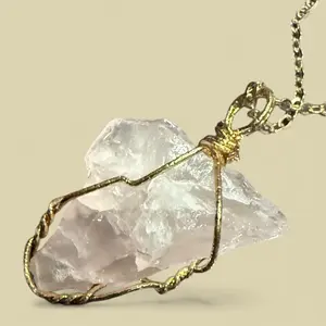 Raw Rose Quartz Necklace with Mesmerizing Swirl Metal Cage 16 in Chain & 18 in Extender for Natural Healing Powers Organic Rose Quartz Enchanting Beauty