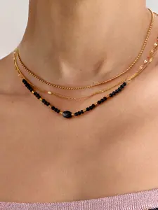 This Lady s Necklace Is Made Of Black Crystal Natural Stone Three Layer Stainless Steel 18k Gold Plated Waterproof And Anti Allergy Jewelry It Is Unique Stable Individual And Artistic Layered Necklaces