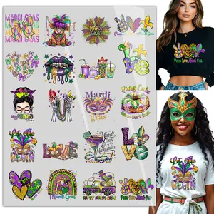 20Sheet Mardi Gras Iron on Transfer Stickers T Shirt,  DTF Transfers Ready to Press Iron on Transfer Paper, Decals Heat Transfer, Lucky Four Leaf Green Clover Design for Clothing Backpack DIY