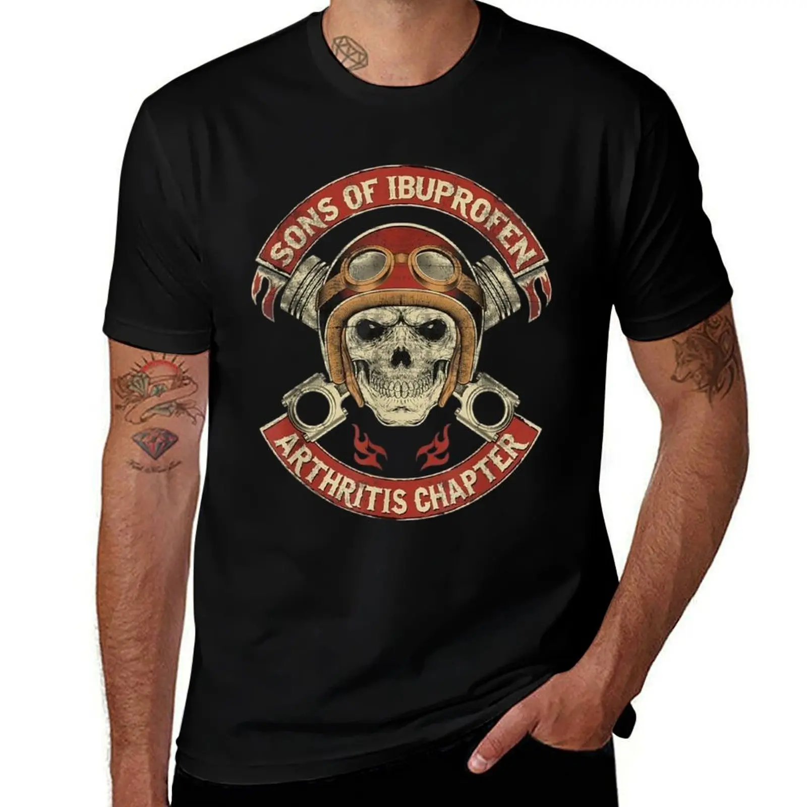 Vintage Son of Ibuprofen Funny Arthritis Chapter Biker Mens T Shirts Cotton Short Sleeve T-Shirt Crew Neck Tees Casual Shirt