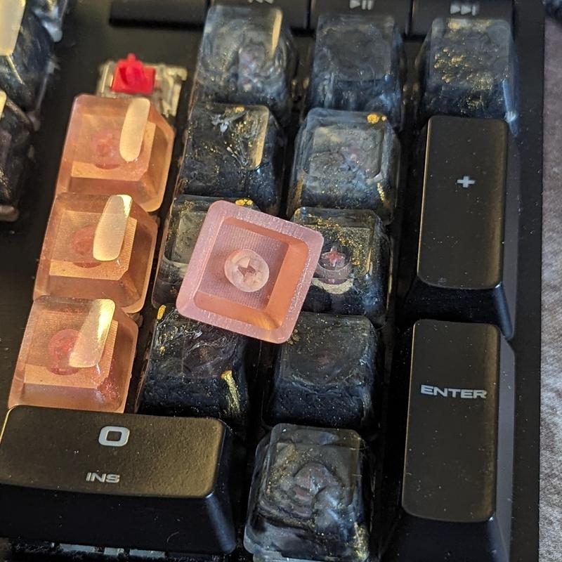 ResinKeyWorks Red Copper Blank 1U Accent Keycaps, Transparent Hand Polished Resin OEM Caps with MX stems
