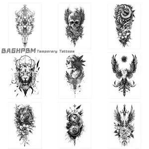 BAGHPBM 9 Temporary Tattoo Stickers Featuring Wings Lions Skulls Angels Wolves Roses and Clocks Waterproof Cosmetic and Personal Care Tattoo Stickers