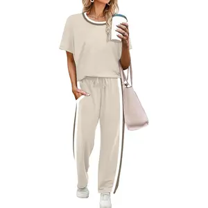 WIHOLL 2 Piece Lounge Sets for Women Matching Set Summer Outfits Short Sleeve Tops Wide Leg Pants with Pockets