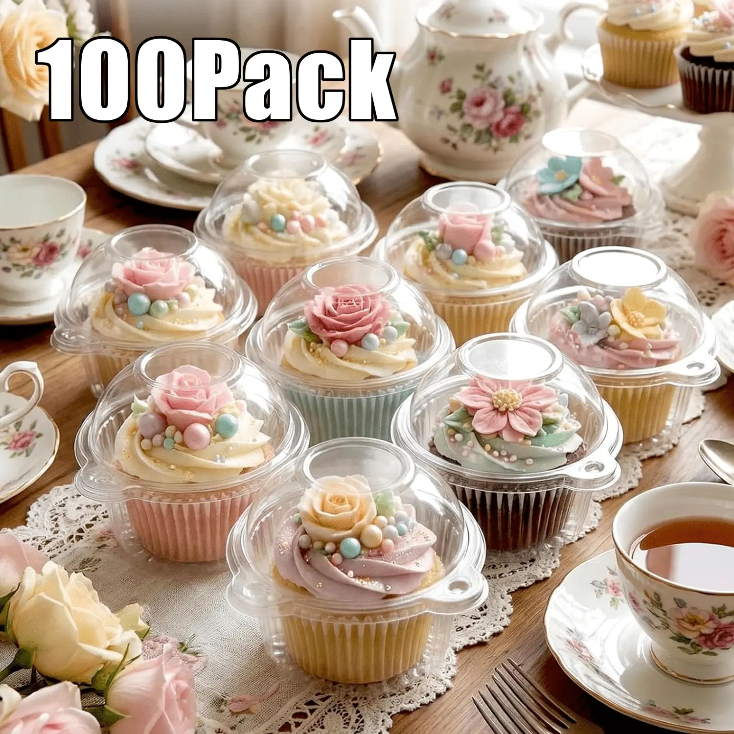 100PCS Clear Plastic Dessert Boxes with Flip-Top Lids, Transparent & Stackable,for Cakes, Muffins, Pastries, Snacks,for Home Baking, Bakery Display, Parties, Weddings