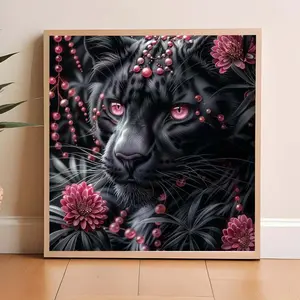 5D DIY Full Drill Round Diamond Painting - Diamond Painting Kit Leopard, Flower Mosaic Canvas DIY Wall Art, Home Wall Decoration