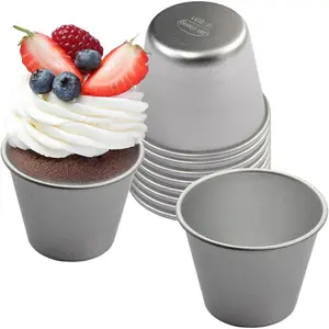 10pcs Aluminum Alloy Pudding Molds, Non-Stick Mini Flan Popover Pan, Individual Muffin Baking Molds, Reusable Baking Pans for Cupcakes Muffins Jellies Tarts Silver