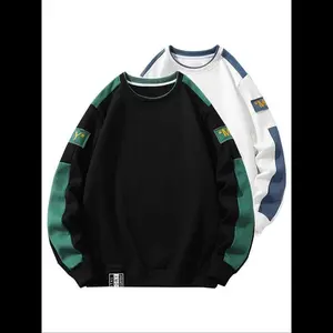 Men's Colorblock & Letter Patched Sweatshirt, Regular Fit Casual Long Sleeve Round Neck Pullover for Spring & Fall, Fashion Men's Top for Daily Wear
