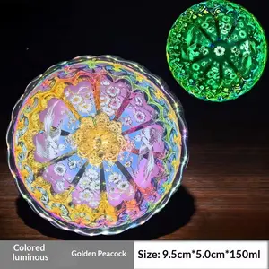 For 1 cup ST Glow-in-the-Dark Jianzhan Tea Cup – Gold-Inlaid Peacock & Rainbow Peacock Design with Spreading Magpie Wings