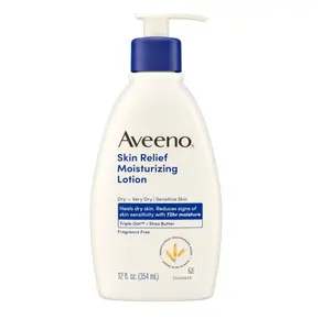 Aveeno Skin Relief Moisturizing Lotion Heals Very Dry, Sensitive Skin, Fast-Absorbing Body Lotion with Soothing Triple Oat & Shea Butter Formula, Fragrance Free, Non-Comedogenic, 12 fl. oz