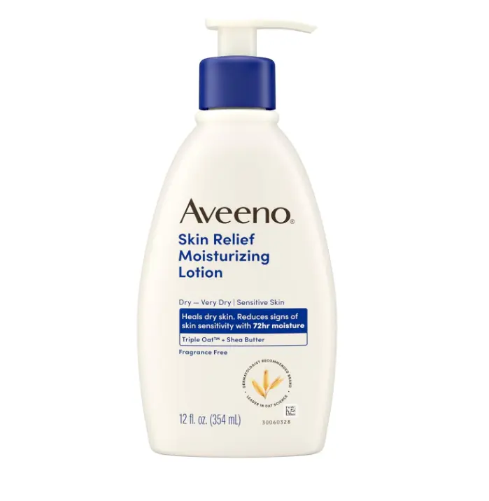Aveeno Skin Relief Moisturizing Lotion Heals Very Dry, Sensitive Skin, Fast-Absorbing Body Lotion with Soothing Triple Oat & Shea Butter Formula, Fragrance Free, Non-Comedogenic, 12 fl. oz